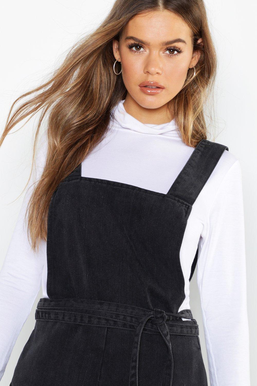 Open Back Tie Waist Wide Leg Denim Jumpsuit